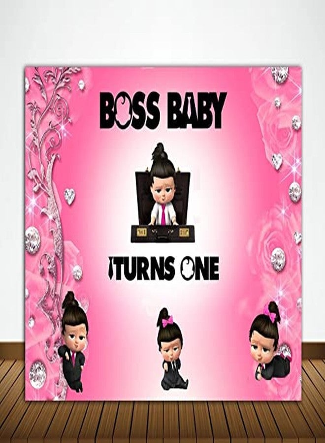 Theme My Party Boss Baby Girl - Birthday Party Backdrop for Photography Banner Kids Event Cake Table Decor Home (4ft X 4ft) - Image 1